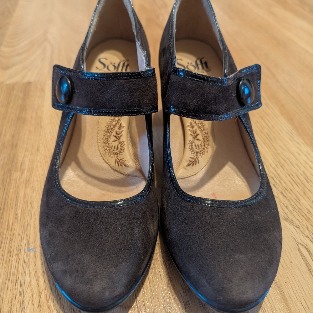 Sofft Suede Mary Jane Brown Heels